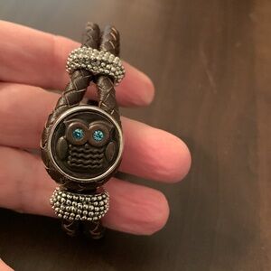 Double Stranded Braided Brown Leather Owl Bracelet